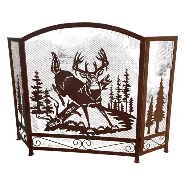 Woodland Bear Metal Mesh 3 Panel Fireplace Screen Lodge popular Cabin Home Decoration